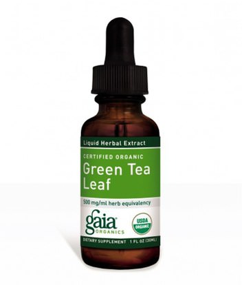 المكملات الغذائية، مضادات الأكسدة، الشاي الأخضر Gaia Herbs, Certified Organic Green Tea Leaf, 1 fl oz (30 ml)