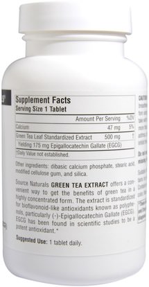 المكملات الغذائية، مضادات الأكسدة، الشاي الأخضر، الأعشاب، إغغ Source Naturals, Green Tea Extract, 500 mg, 120 Tablets