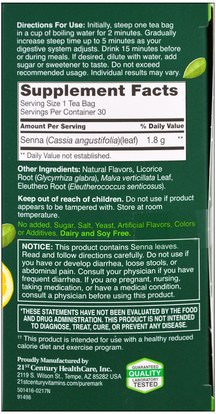 المكملات الغذائية، مضادات الأكسدة، شاي الأعشاب PureMark Naturals, Herbal Thin Tea, Honey Lemon, 30 Tea Bags, 1.9 oz (54 g)