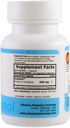 المكملات الغذائية، مضادات الأكسدة، إندول 3 كاربينول Advance Physician Formulas, Inc., Indole-3-Carbinol, 200 mg, 60 Veggie Caps