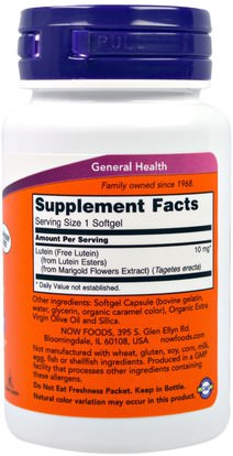 المكملات الغذائية، مضادات الأكسدة، اللوتين، الكاروتينات Now Foods, Lutein, 10 mg, 120 Softgels
