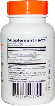 المكملات الغذائية، مضادات الأكسدة، اللوتين Doctors Best, Best Lutein With Lutemax 2020, 20 mg, 180 Softgels