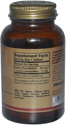 المكملات الغذائية، مضادات الأكسدة، اللوتين Solgar, Lutein, 20 mg, 60 Softgels