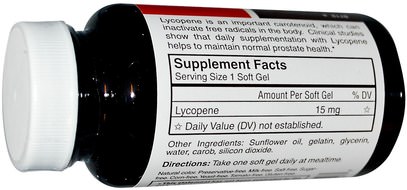 المكملات الغذائية، مضادات الأكسدة، الليكوبين Carlson Labs, Lycopene, 15 mg, 180 Soft Gels