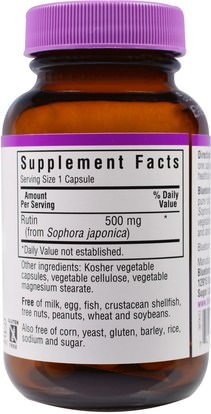 المكملات الغذائية، مضادات الأكسدة، روتين Bluebonnet Nutrition, Rutin, 500 mg, 50 Veggie Caps