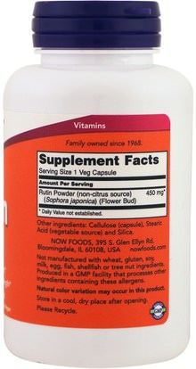 المكملات الغذائية، مضادات الأكسدة، روتين Now Foods, Rutin, 450 mg, 100 Veggie Caps
