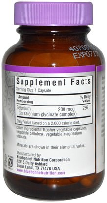 المكملات الغذائية، مضادات الأكسدة، السيلينيوم، المعادن Bluebonnet Nutrition, Selenium Glycinate, 90 Vcaps