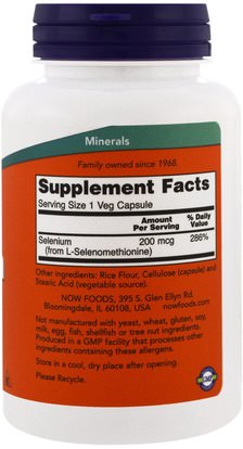 المكملات الغذائية، مضادات الأكسدة، السيلينيوم Now Foods, Selenium, 200 mcg, 180 Veggie Caps