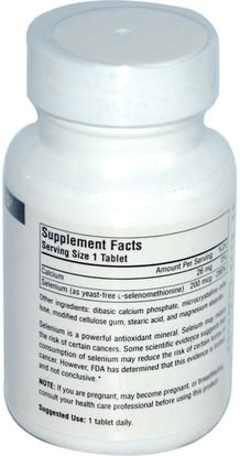المكملات الغذائية، مضادات الأكسدة، السيلينيوم Source Naturals, Selenium, From L-Selenomethionine, 200 mcg, 120 Tablets