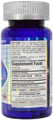 والمكملات الغذائية، ومضادات الأكسدة، والرياضة، ألفا حمض ليبويك 150 ملغ ALLMAX Nutrition, R+Alpha Lipoic Acid (Max Potency R+ALA), 150 mg, 60 Capsules