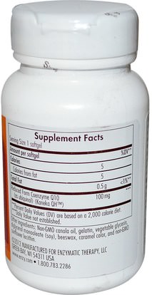 المكملات الغذائية، مضادات الأكسدة، أوبيكينول خ Enzymatic Therapy, ActivLife Q10, 100 mg, 60 Softgels
