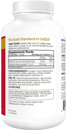 المكملات الغذائية، مضادات الأكسدة، أوبيكينول خ، أوبيكينول coq10 Qunol, Mega CoQ10 Ubiquinol, 100 mg, 60 Softgels