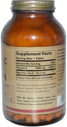 والمكملات الغذائية، ومضادات الأكسدة، وفيتامين ج Solgar, Vitamin C With Rose Hips, 1000 mg, 250 Tablets