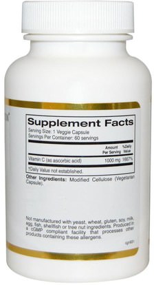 المكملات الغذائية، مضادات الأكسدة، الفيتامينات California Gold Nutrition, CGN, Vitamin C, 1,000 mg, 60 Veggie Caps