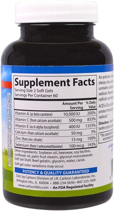 المكملات الغذائية، مضادات الأكسدة، الفيتامينات Carlson Labs, Aces + Zn, 120 Soft Gels