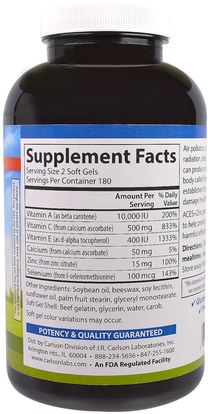 المكملات الغذائية، مضادات الأكسدة، الفيتامينات Carlson Labs, Aces + Zn, 360 Soft Gels