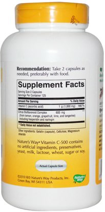 المكملات الغذائية، مضادات الأكسدة، الفيتامينات Natures Way, Vitamin C-500, with Bioflavonoids, 250 Capsules