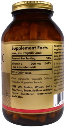 المكملات الغذائية، مضادات الأكسدة، الفيتامينات Solgar, Vitamin C, 1000 mg, 250 Vegetable Capsules