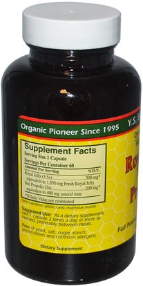 المكملات الغذائية، منتجات النحل، هلام الملكي، دنج النحل Y.S. Eco Bee Farms, Royal Jelly, Propolis, 1,000 mg/400 mg, 60 Capsules