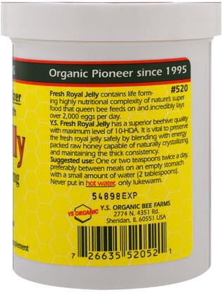 المكملات الغذائية، منتجات النحل، هلام الملكي، الغذاء، المحليات Y.S. Eco Bee Farms, Royal Jelly In Honey, 675 mg, 11.5 oz (326 g)