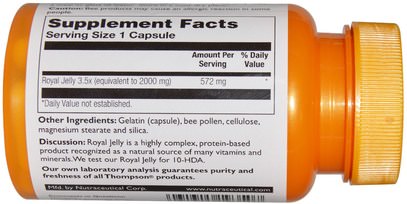 المكملات الغذائية، منتجات النحل، هلام الملكي Thompson, Royal Jelly, 2000 mg, 60 Capsules