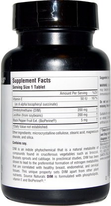 والمكملات الغذائية، والقرنبيط الصليبي، ديندوليلميثان (خافت) Source Naturals, DIM (Diindolylmethane), 200 mg, 60 Tablets