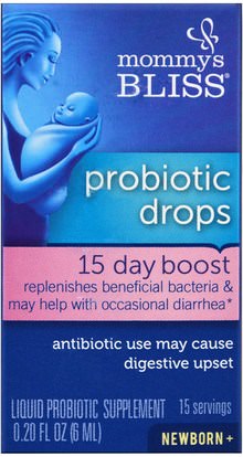 والمكملات الغذائية، والأطفال البروبيوتيك Mommys Bliss, Probiotic Drops, 15 Day Boost, Newborn +, 0.20 fl oz (6 ml)