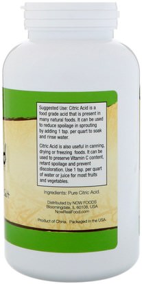 المكملات الغذائية، وحامض الستريك Now Foods, Citric Acid, 1 lb (454 g)