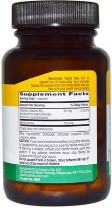 المكملات الغذائية، فيتامينات سونزيمات ب، بنفوتيامين Country Life, Benfotiamine, with Coenzyme B1, 150 mg, 60 Veggie Caps