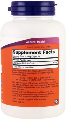 المكملات الغذائية، أنزيم q10، coq10 60 ملغ Now Foods, CoQ10, 60 mg, 180 Veg Capsules