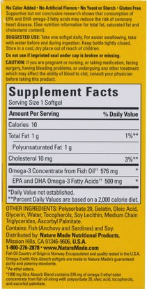 المكملات الغذائية، أنزيم q10، coq10 Nature Made, Omega-3, Extra Absorb, 1200 mg, 30 Softgels