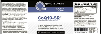المكملات الغذائية، أنزيم q10، coq10 Quality of Life Labs, CoQ10-SR, 100mg, 30 Vegicaps