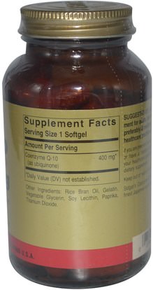 المكملات الغذائية، أنزيم q10، coq10 400 ملغ Solgar, CoQ-10 (Coenzyme Q-10), 400 mg, 60 Softgels
