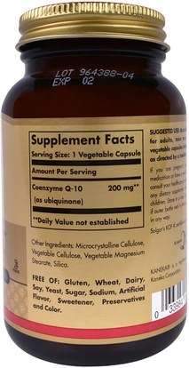 المكملات الغذائية، أنزيم q10، coq10 200 ملغ Solgar, Vegetarian CoQ-10, 200 mg, 60 Vegetable Capsules