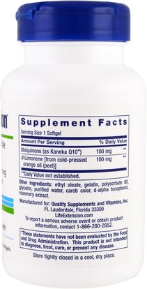 المكملات الغذائية، أنزيم q10 Life Extension, Super-Absorbable CoQ10 Ubiquinone with d-Limonene, 100 mg, 60 Softgels