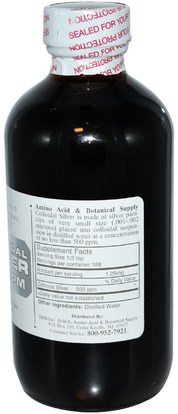 والمكملات، والفضة الغروانية Amino Acid & Botanical Supply, Colloidal Silver, 500 ppm, 8 fl oz (240 ml)