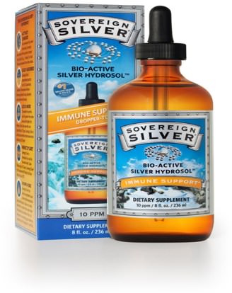 المكملات الغذائية، الفضة الغروية، المعادن، المعادن السائلة، هدروسول الفضة Sovereign Silver, Bio-Active Silver Hydrosol Dropper-Top, 10 PPM, 8 fl oz (236 ml)