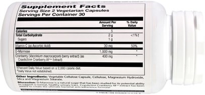 المكملات الغذائية، د- مانوز Solaray, D-Mannose, with CranActin, 60 Vegetarian Capsules
