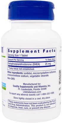 المكملات الغذائية، ديا، الصحة Life Extension, DHEA, 25 mg, 100 Dissolve in Mouth Tablets