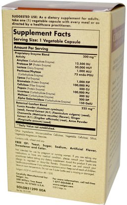 والمكملات الغذائية، والإنزيمات الهاضمة Solgar, Comfort Zone Digestive Complex, 90 Vegetable Capsules