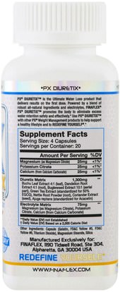 المكملات الغذائية، مدرات البول حبوب الماء Finaflex, PX Diuretix, 80 Capsules