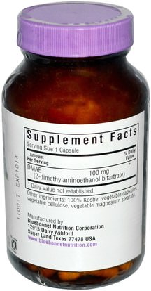والمكملات، والسوائل دماي وعلامات التبويب Bluebonnet Nutrition, DMAE, 100 mg, 100 Vcaps
