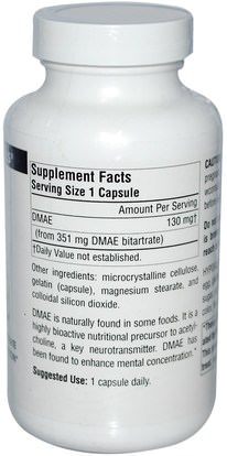 والمكملات، والسوائل دماي وعلامات التبويب Source Naturals, DMAE, 351 mg, 200 Capsules