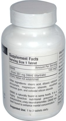 والمكملات، والسوائل دماي وعلامات التبويب Source Naturals, DMAE, 351 mg, 200 Tablets