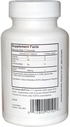 المكملات الغذائية، إدتا Arizona Natural, EDTA, 600 mg, 100 Capsules