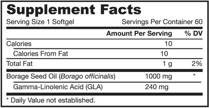 المكملات الغذائية، إيفا أوميجا 3 6 9 (إيبا دا)، زيت بوريج Jarrow Formulas, Borage, GLA-240, 1000 mg, 60 Softgels