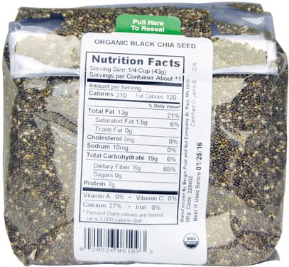 المكملات الغذائية، إيفا أوميجا 3 6 9 (إيبا دا)، بذور شيا Bergin Fruit and Nut Company, Organic Black Chia Seed, 16 oz (454 g)