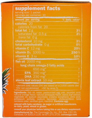 المكملات الغذائية، إيفا أوميجا 3 6 9 (إيبا دا)، دا، إيبا Coromega, Omega3+D Squeeze, Tropical Orange, 30 Squeeze Packets, 2.5 g Each