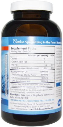 المكملات الغذائية، إيفا أوميجا 3 6 9 (إيبا دا)، دا، إيبا، سوفتغيلس زيت السمك Carlson Labs, Super Omega-3 Gems, Fish Oil Concentrate, 1,000 mg, 180 Soft Gels