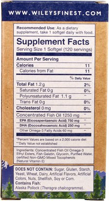 المكملات الغذائية، إيفا أوميجا 3 6 9 (إيبا دا)، دا، إيبا، فيش أويل Wileys Finest, Wild Alaskan Fish Oil, Peak EPA, 1250 mg, 120 Fish Softgels